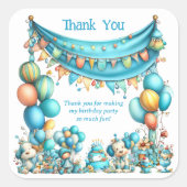 Whimsical Teal Thank You Birthday  Vierkante Sticker (Voorkant)