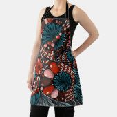 Whimsical Tealblauw Rood Botanisch Zentangle Patro Schort (Insitu)