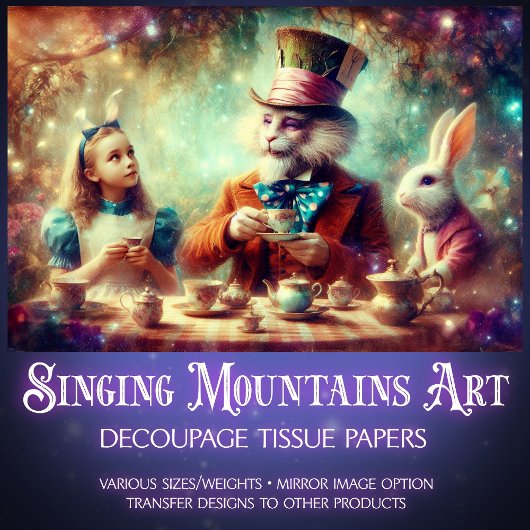 Whimsical Teatime In Wonderland Decoupage Tissuepapier