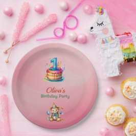 Whimsical Teddy Bear 1st Birthday Paper Borden Papieren Bordje