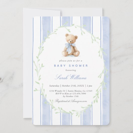 Whimsical Teddy Bear Baby Shower Boy Kaart (Voorkant)