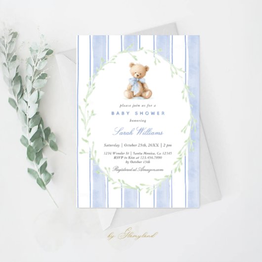 Whimsical Teddy Bear Baby Shower Boy Kaart