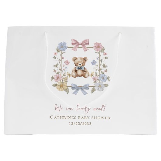 Whimsical Teddy Bear Baby Shower Gift Carrier Groot Cadeauzakje (Voorkant)