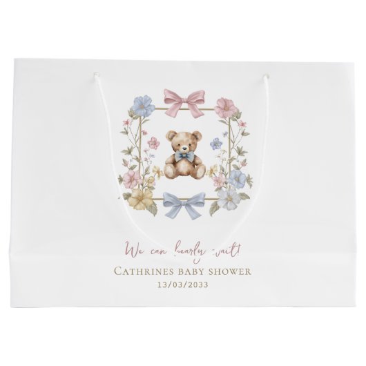 Whimsical Teddy Bear Baby Shower Gift Carrier Groot Cadeauzakje (Achterkant)