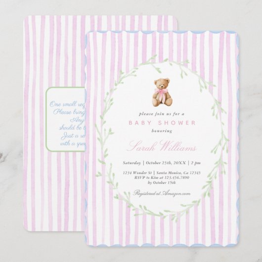 Whimsical Teddy Bear Baby shower Girl Kaart (Voorkant / Achterkant)