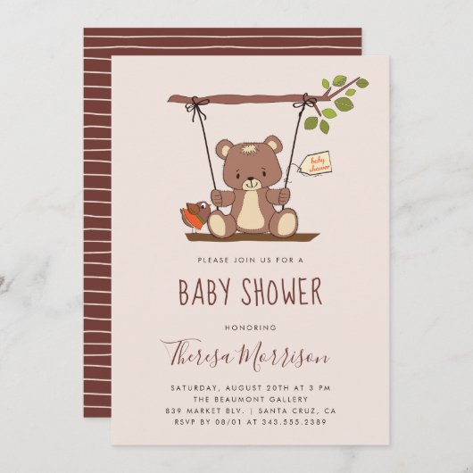 Whimsical Teddy Bear Baby shower Invitation Kaart (Voorkant / Achterkant)