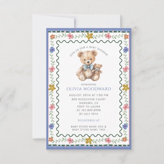 Whimsical Teddy Bear Baby Shower Kaart (Voorkant)