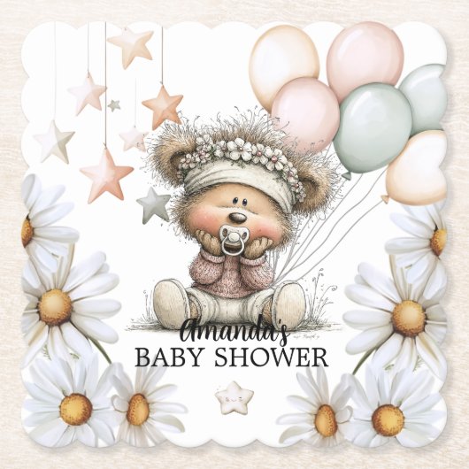 Whimsical Teddy Bear Baby Shower  Kartonnen Onderzetters (Voorkant)