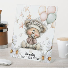 Whimsical Teddy Bear Baby Shower  Reclamebord Met Voetstuk
