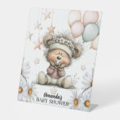Whimsical Teddy Bear Baby Shower Reclamebord Met Voetstuk (Voorkant)