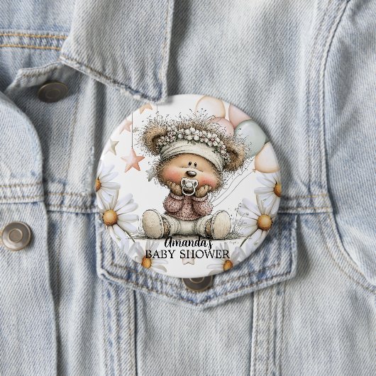 Whimsical Teddy Bear Baby Shower Ronde Button 4,0 Cm (In situ)