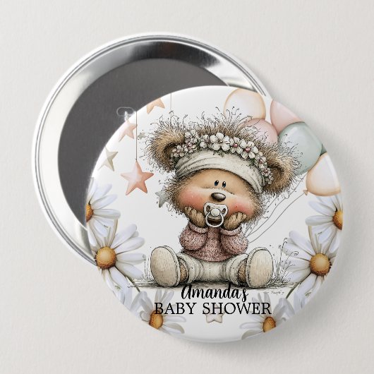 Whimsical Teddy Bear Baby Shower  Ronde Button 4,0 Cm (Voorkant /achterkant)