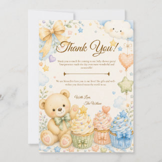 Whimsical Teddy Bear Baby Shower Thank You Bedankkaart