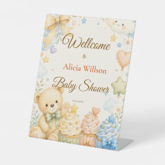 Whimsical Teddy Bear Baby Shower Welcome Reclamebord Met Voetstuk