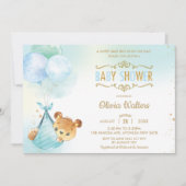 Whimsical Teddy Bear Balloons Baby shower Boy Kaart (Voorkant)