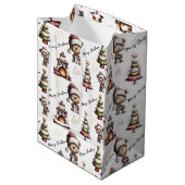 Whimsical Teddy Bear Christmas White Background Medium Cadeauzakje (Voorkant Gekanteld)