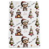 Whimsical Teddy Bear Christmas White Background Medium Cadeauzakje (Voorkant)
