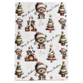 Whimsical Teddy Bear Christmas White Background Medium Cadeauzakje (Achterkant)