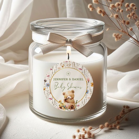 Whimsical Teddy Bear Floral Baby shower Favoriet Ronde Sticker