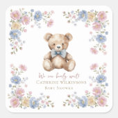 Whimsical Teddy Bear Floral Baby Shower Sticker (Voorkant)