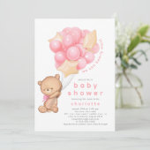 Whimsical Teddy Meisjes Baby shower Uitnodiging (Staand voorkant)