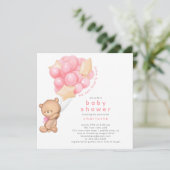 Whimsical Teddy Meisjes Baby shower Uitnodiging (Staand voorkant)