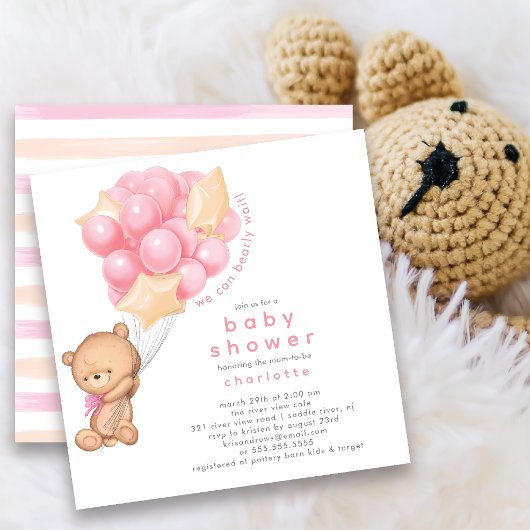 Whimsical Teddy Meisjes Baby shower Uitnodiging