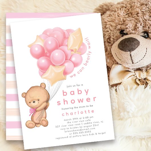 Whimsical Teddy Meisjes Baby shower Uitnodiging