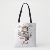 Whimsical teddybeer piloot gepersonaliseerd tote bag (Voorkant)