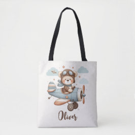 Whimsical teddybeer piloot gepersonaliseerd tote bag