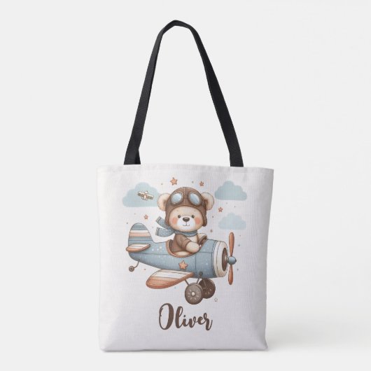 Whimsical teddybeer piloot gepersonaliseerd tote bag (Achterkant)