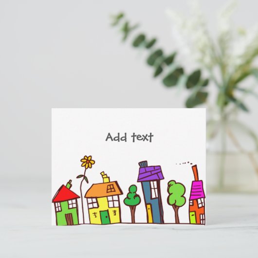 Whimsical-tekening, Small Town, VS-sjabloon Briefkaart (Staand voorkant)