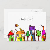 Whimsical-tekening, Small Town, VS-sjabloon Briefkaart (Voorkant / Achterkant)