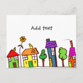 Whimsical-tekening, Small Town, VS-sjabloon Briefkaart (Voorkant)