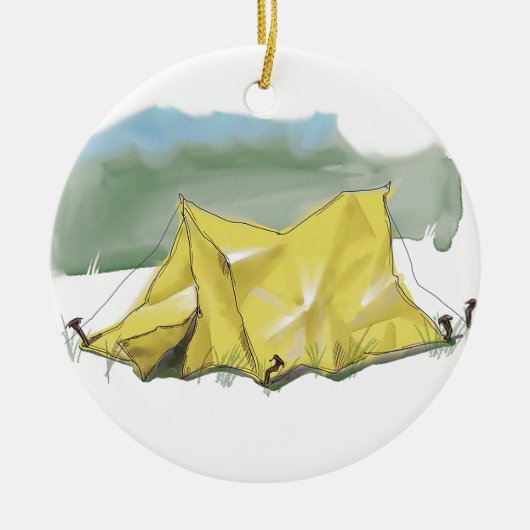 Whimsical Tent Illustration kerstversiering Keramisch Ornament (Voorkant)