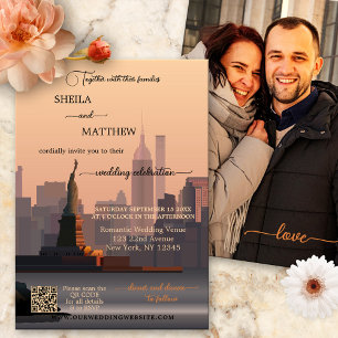 Whimsical Terra Cotta New York QR Photo Wedding Kaart