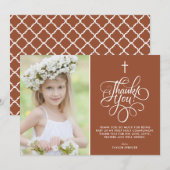 Whimsical Terracotta Eerste Heilige Communie Foto Bedankkaart (Voorkant / Achterkant)