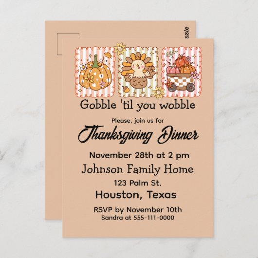 Whimsical Thanksgiving Dinner Invitation Briefkaart (Voorkant / Achterkant)