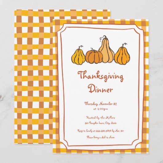 Whimsical Thanksgiving Dinner Invitation Kaart (Voorkant / Achterkant)
