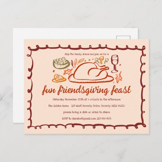Whimsical Thanksgiving Friendsgiving Dinner Custom Briefkaart (Voorkant / Achterkant)