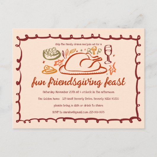 Whimsical Thanksgiving Friendsgiving Dinner Custom Briefkaart (Voorkant)