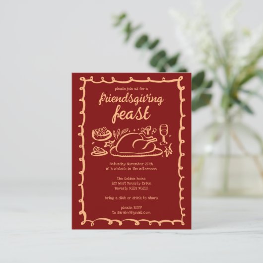 Whimsical Thanksgiving Friendsgiving Dinner Custom Briefkaart (Staand voorkant)
