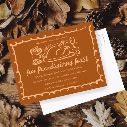 Whimsical Thanksgiving Friendsgiving Dinner Custom Briefkaart