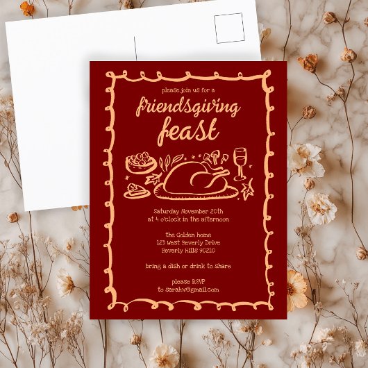 Whimsical Thanksgiving Friendsgiving Dinner Custom Briefkaart