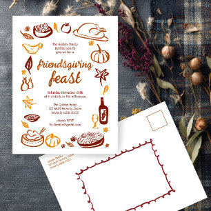 Whimsical Thanksgiving Friendsgiving Dinner Custom Briefkaart