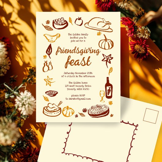 Whimsical Thanksgiving Friendsgiving Dinner Custom Briefkaart