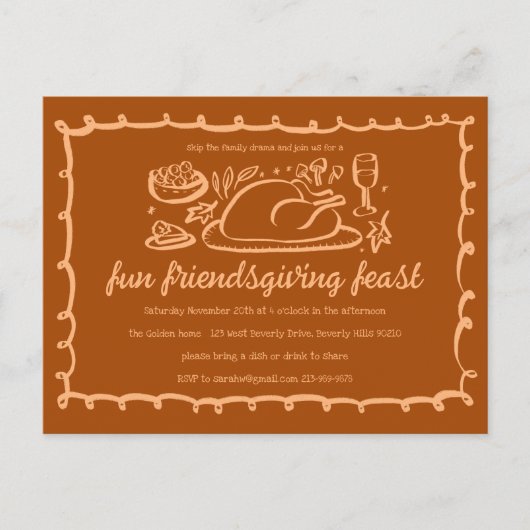 Whimsical Thanksgiving Friendsgiving Dinner Custom Briefkaart (Voorkant)