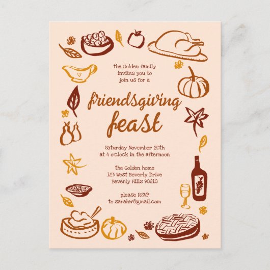 Whimsical Thanksgiving Friendsgiving Dinner Custom Briefkaart (Voorkant)