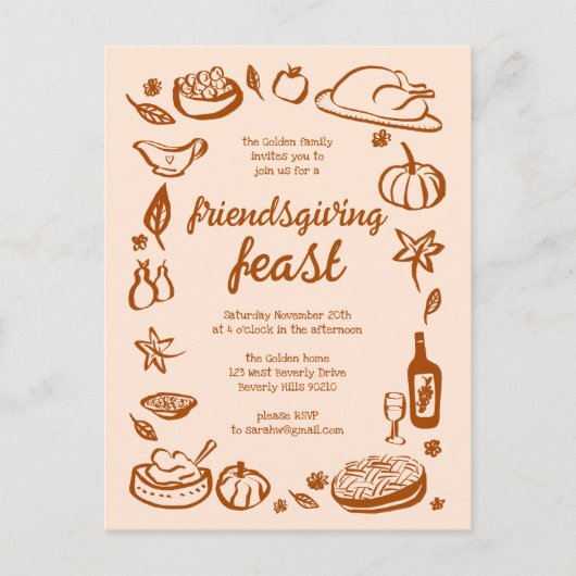 Whimsical Thanksgiving Friendsgiving Dinner Custom Briefkaart (Voorkant)
