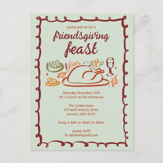 Whimsical Thanksgiving Friendsgiving Dinner Custom Briefkaart (Voorkant)